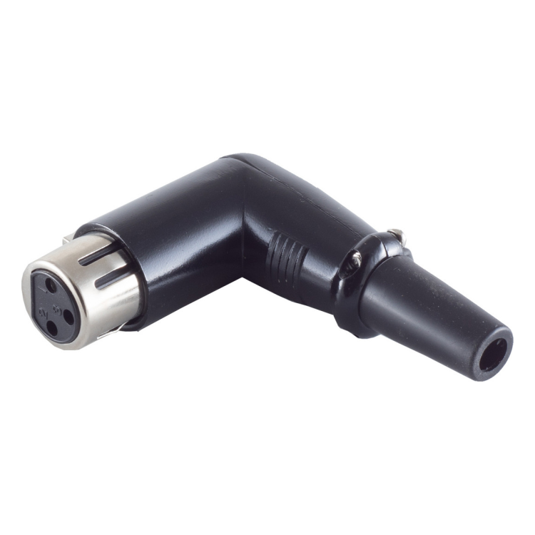 XLR-ST-F-H-ZW XLR 3-pins haakse (90°)  connector (vrouwelijk) - rubberen trekontlasting - zwart