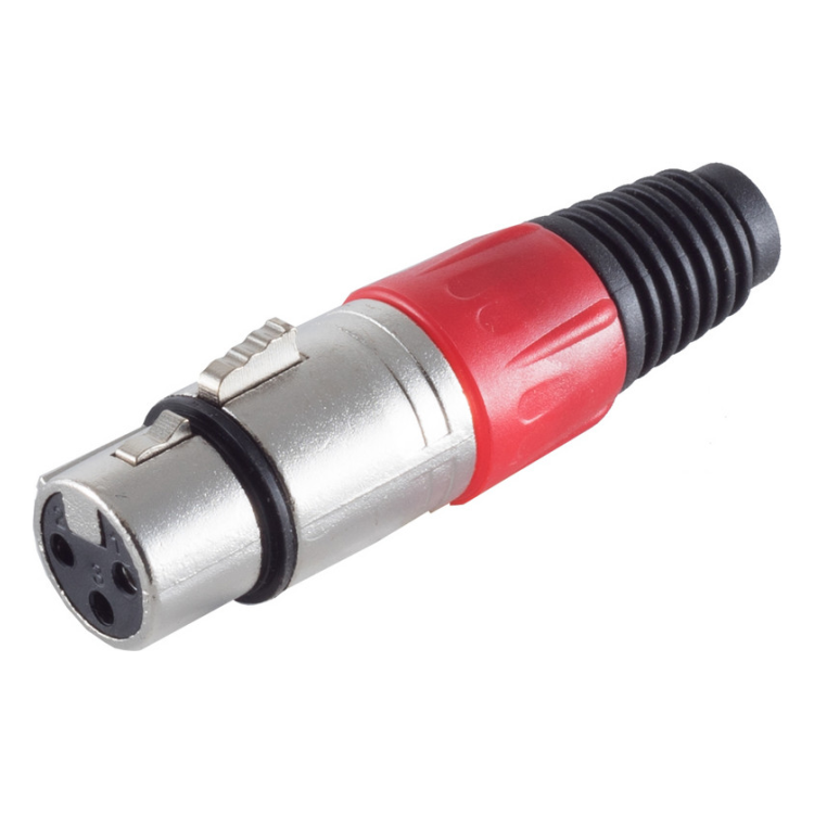 XLR-ST-F-RD XLR 3-pins connector (vrouwelijk) - recht - met plastic trekontlasting - grijs/rood
