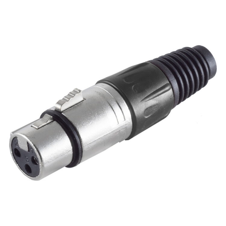 XLR-ST-F-ZW XLR 3-pins connector (vrouwelijk) - recht - met plastic trekontlasting - grijs/zwart