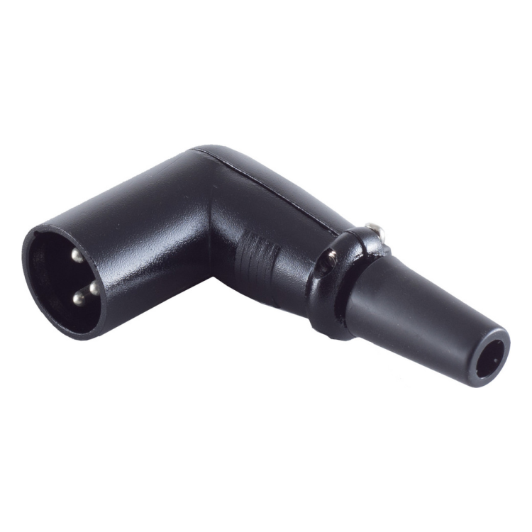 XLR-ST-M-H-ZW XLR 3-pins connector (mannelijk) - 90° haaks - Rubberen trekontlasting - zwart